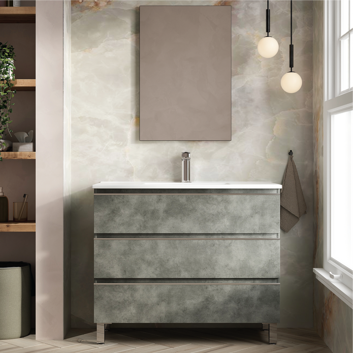 Vatilla 1000mm Floorstanding Vanity Unit with Chrome Handles - Cemento