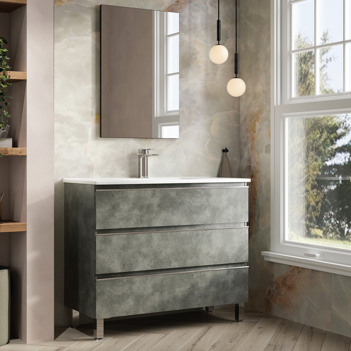 Vatilla 1000mm Floorstanding Vanity Unit with Chrome Handles - Cemento