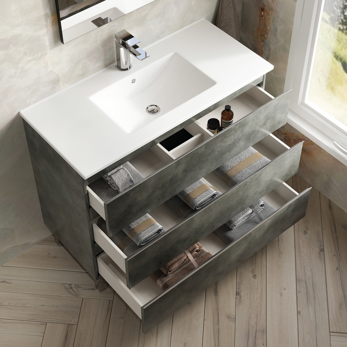 Vatilla 1000mm Floorstanding Vanity Unit with Chrome Handles - Cemento