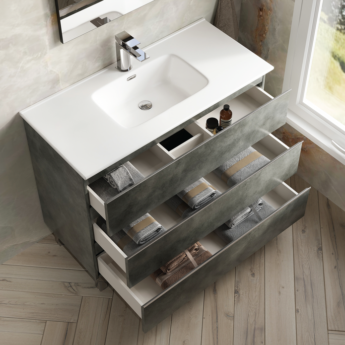 Vatilla 1000mm Floorstanding Vanity Unit with Chrome Handles - Cemento