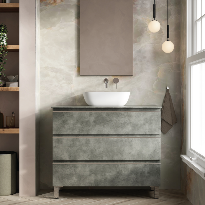 Vatilla 1000mm Floorstanding Vanity Unit with Chrome Handles - Cemento
