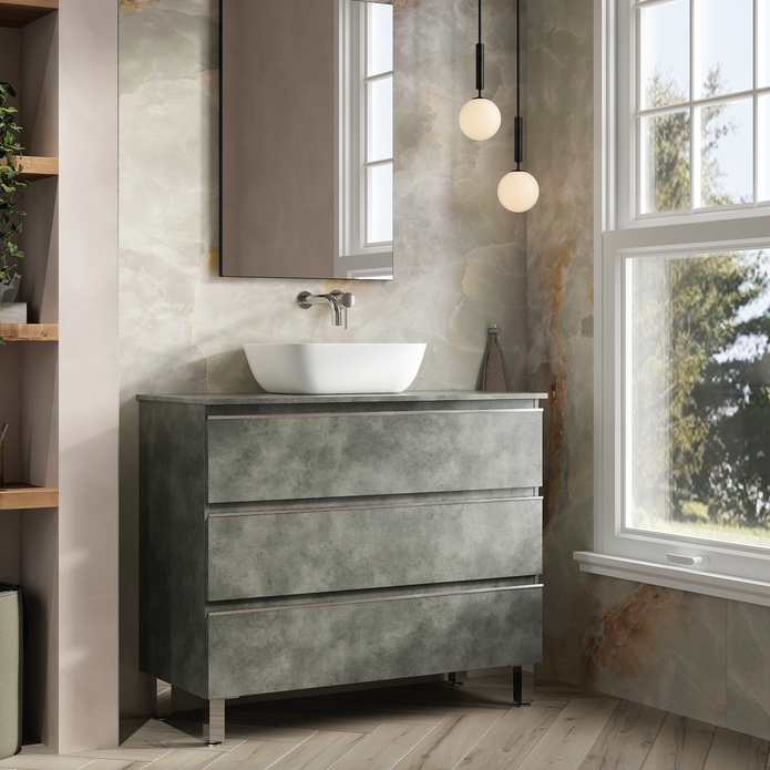 Vatilla 1000mm Floorstanding Vanity Unit with Chrome Handles - Cemento