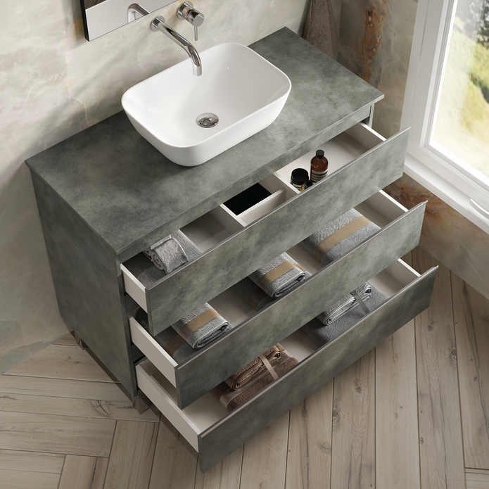 Vatilla 1000mm Floorstanding Vanity Unit with Chrome Handles - Cemento
