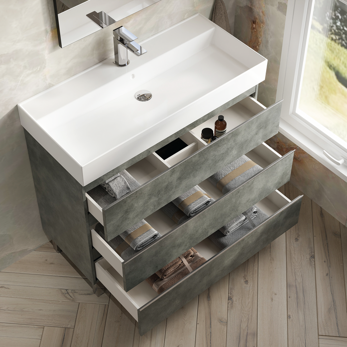 Vatilla 1000mm Floorstanding Vanity Unit with Chrome Handles - Cemento