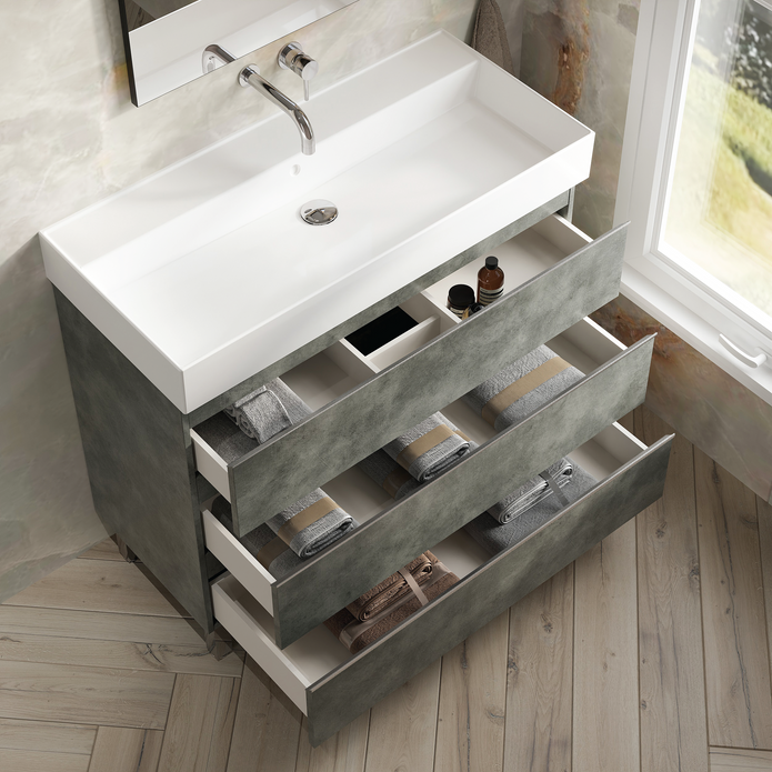 Vatilla 1000mm Floorstanding Vanity Unit with Chrome Handles - Cemento