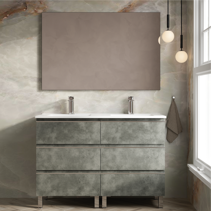 Vatilla 1200mm Floorstanding Vanity Unit with Chrome Handles - Cemento