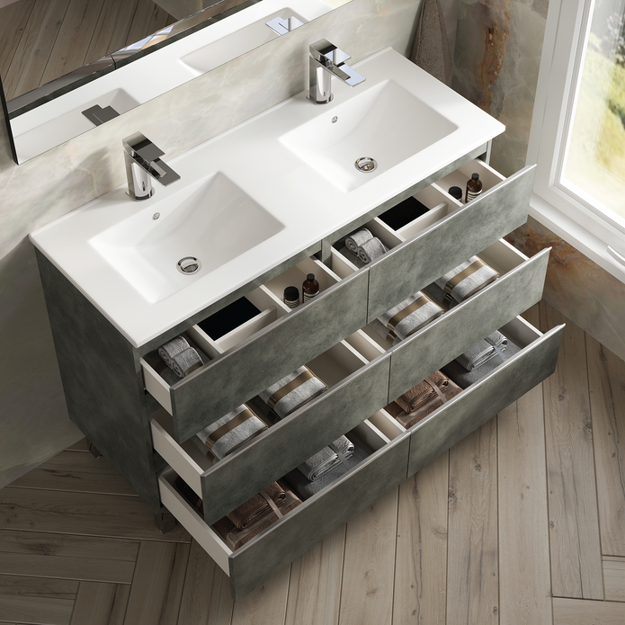 Vatilla 1200mm Floorstanding Vanity Unit with Chrome Handles - Cemento