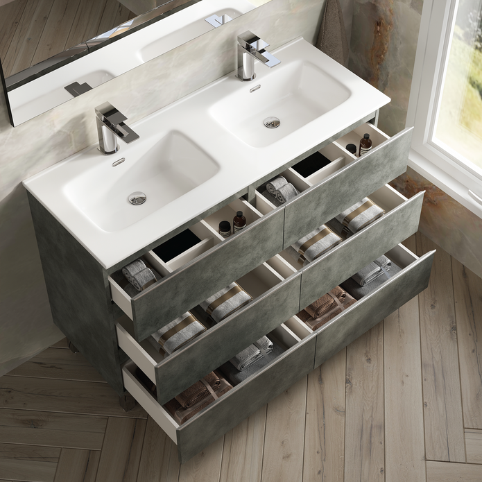 Vatilla 1200mm Floorstanding Vanity Unit with Chrome Handles - Cemento