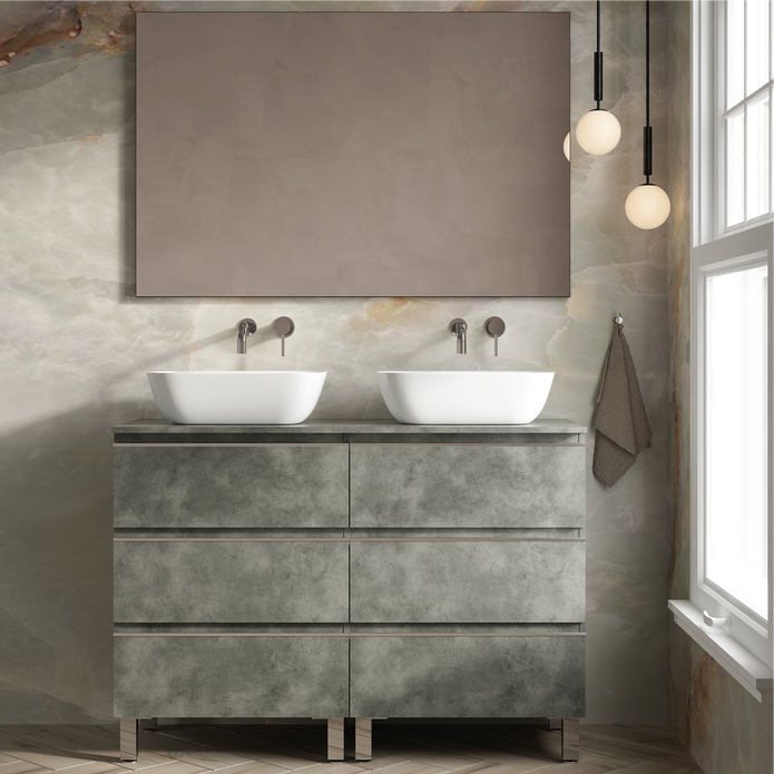 Vatilla 1200mm Floorstanding Vanity Unit with Chrome Handles - Cemento