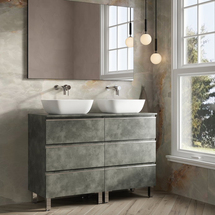 Vatilla 1200mm Floorstanding Vanity Unit with Chrome Handles - Cemento
