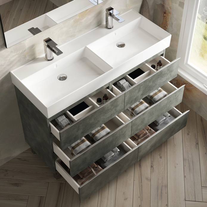 Vatilla 1200mm Floorstanding Vanity Unit with Chrome Handles - Cemento
