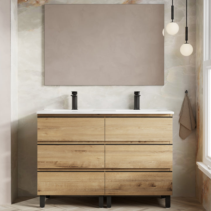 Vatilla 1200mm Floorstanding Vanity Unit with Matt Black Handles - Ostippo Oak