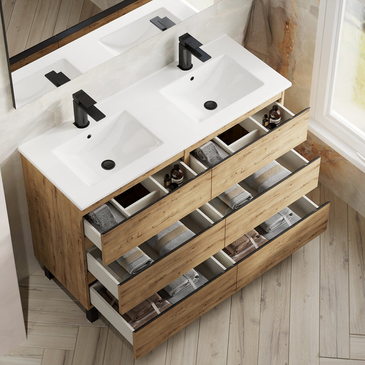 Vatilla 1200mm Floorstanding Vanity Unit with Matt Black Handles - Ostippo Oak