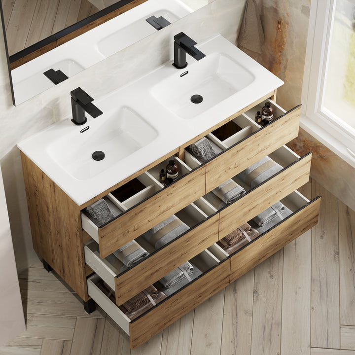Vatilla 1200mm Floorstanding Vanity Unit with Matt Black Handles - Ostippo Oak