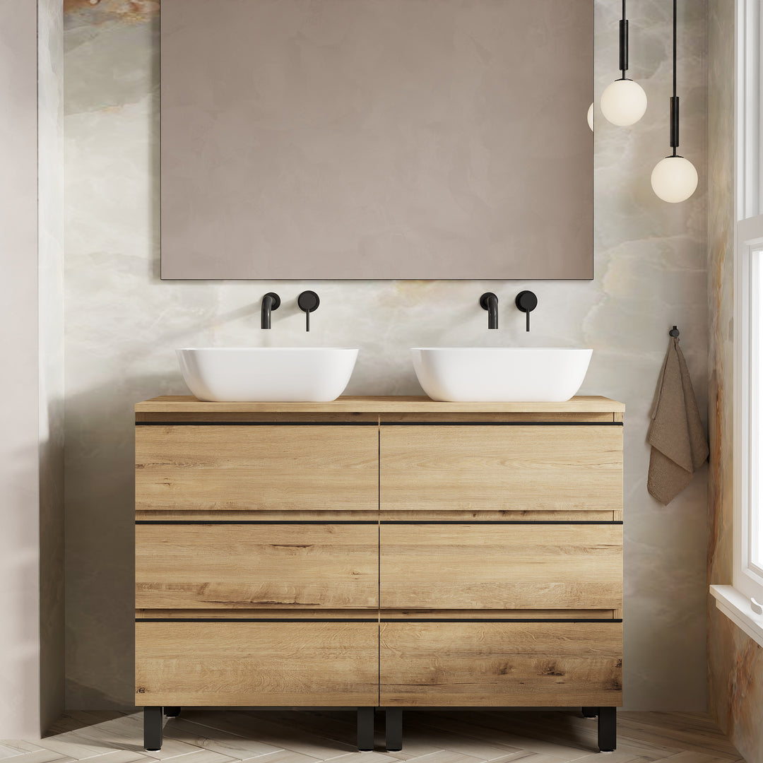 Vatilla 1200mm Floorstanding Vanity Unit with Matt Black Handles - Ostippo Oak