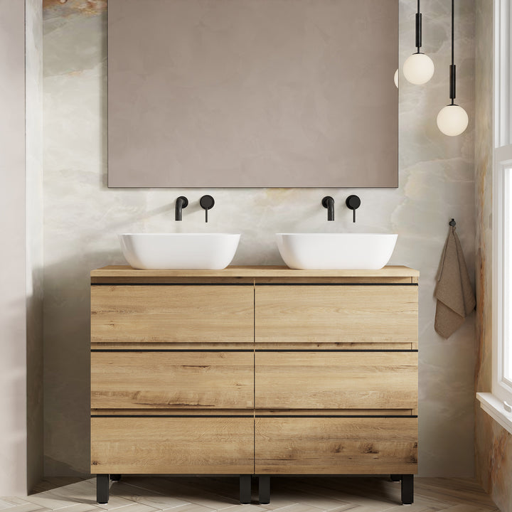Vatilla 1200mm Floorstanding Vanity Unit with Matt Black Handles - Ostippo Oak