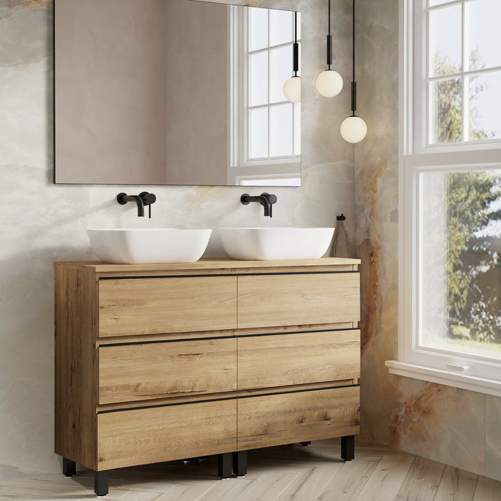 Vatilla 1200mm Floorstanding Vanity Unit with Matt Black Handles - Ostippo Oak