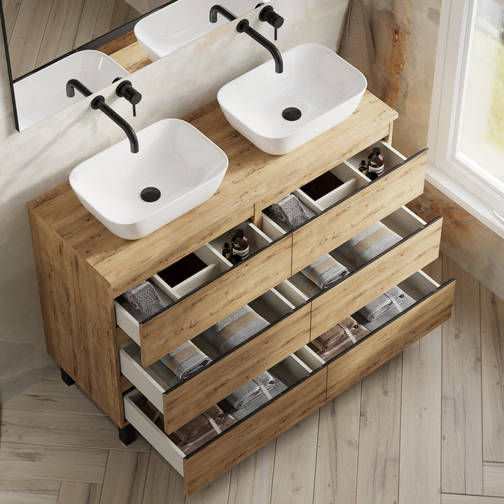 Vatilla 1200mm Floorstanding Vanity Unit with Matt Black Handles - Ostippo Oak
