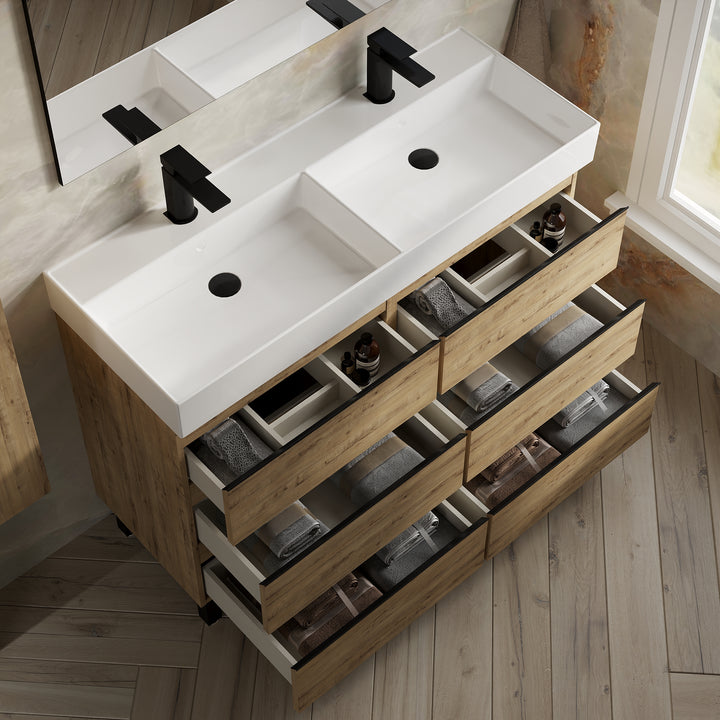 Vatilla 1200mm Floorstanding Vanity Unit with Matt Black Handles - Ostippo Oak