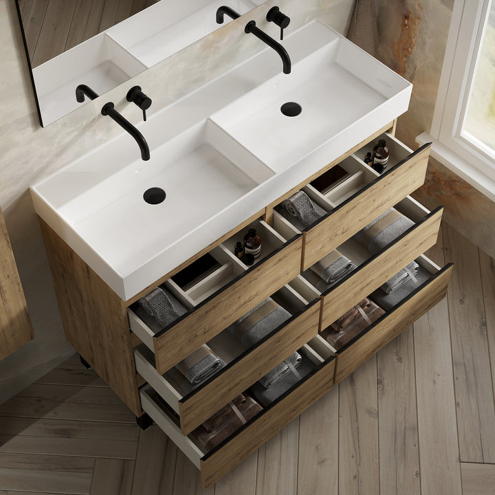 Vatilla 1200mm Floorstanding Vanity Unit with Matt Black Handles - Ostippo Oak