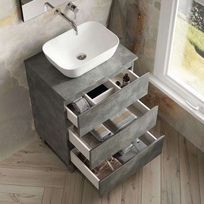 Vatilla 600mm Floorstanding Vanity Unit with Chrome Handles - Cemento