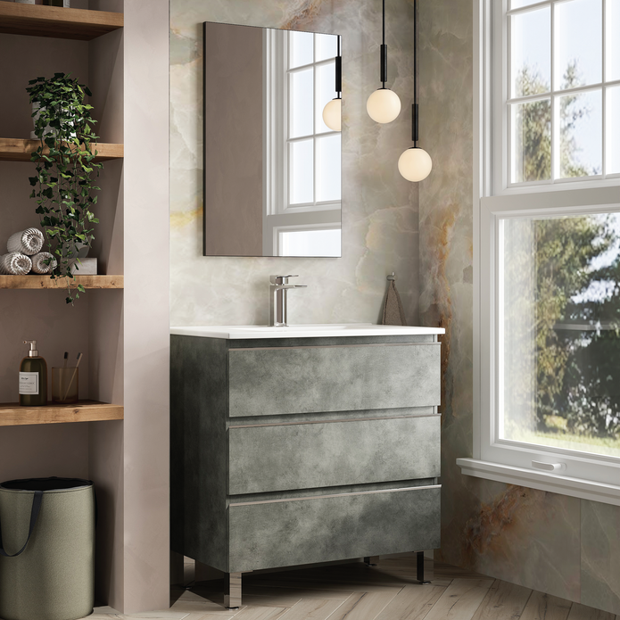 Vatilla 800mm Floorstanding Vanity Unit with Chrome Handles - Cemento