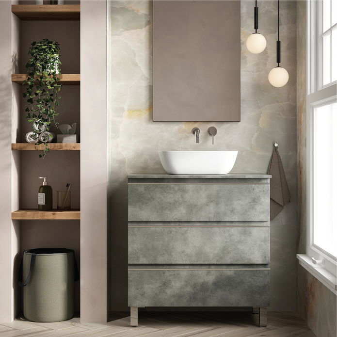 Vatilla 800mm Floorstanding Vanity Unit with Chrome Handles - Cemento