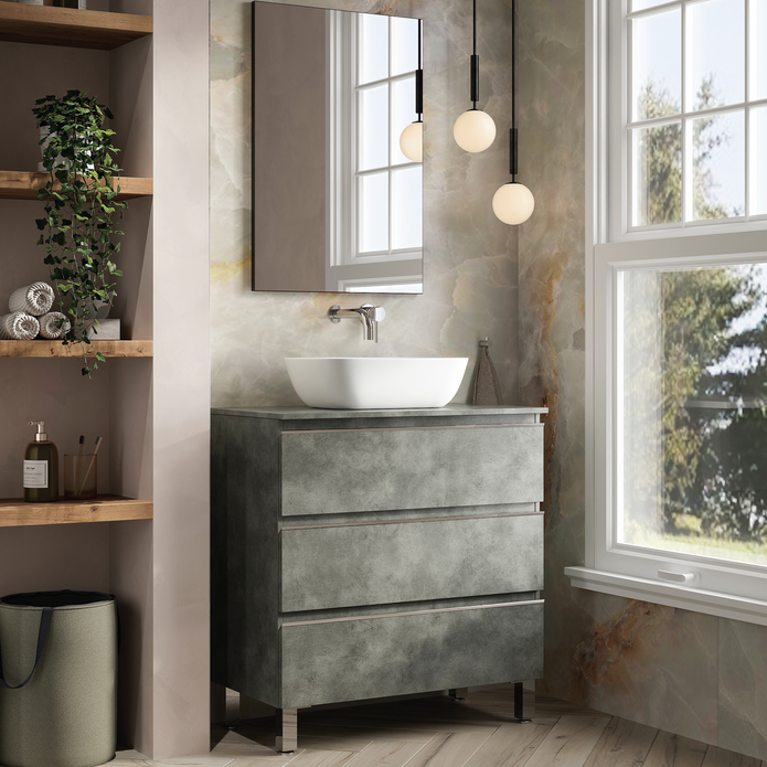 Vatilla 800mm Floorstanding Vanity Unit with Chrome Handles - Cemento