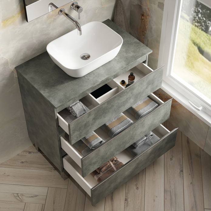 Vatilla 800mm Floorstanding Vanity Unit with Chrome Handles - Cemento