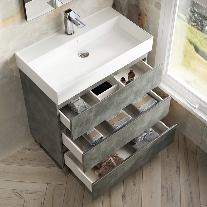 Vatilla 800mm Floorstanding Vanity Unit with Chrome Handles - Cemento