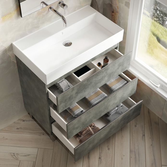 Vatilla 800mm Floorstanding Vanity Unit with Chrome Handles - Cemento
