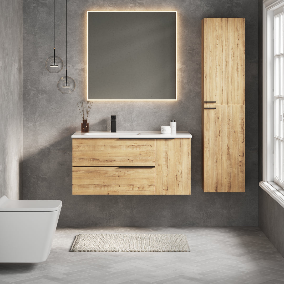 Celtic Duo 1000mm Wall Hung Vanity Unit with Door & Basin - Ostippo Oak