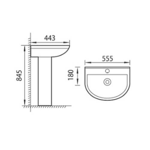 Carlo 550mm Basin & Pedestal - White