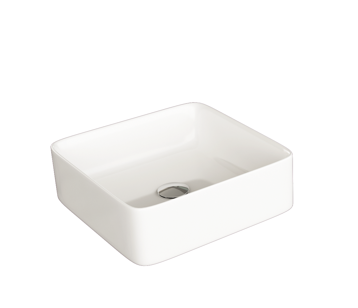 Side view of Hades 365mm countertop basin showcasing its compact design