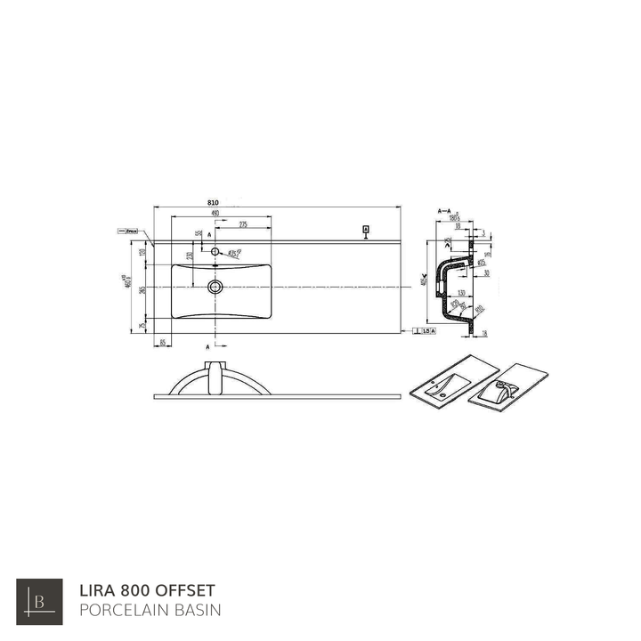 Evora 800mm Wall Hung Basin Unit with Matt Black Handles - Iron Oak