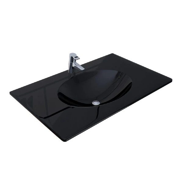 Lucido Noir 800mm Integrated Designer Wash Basin - Gloss Black