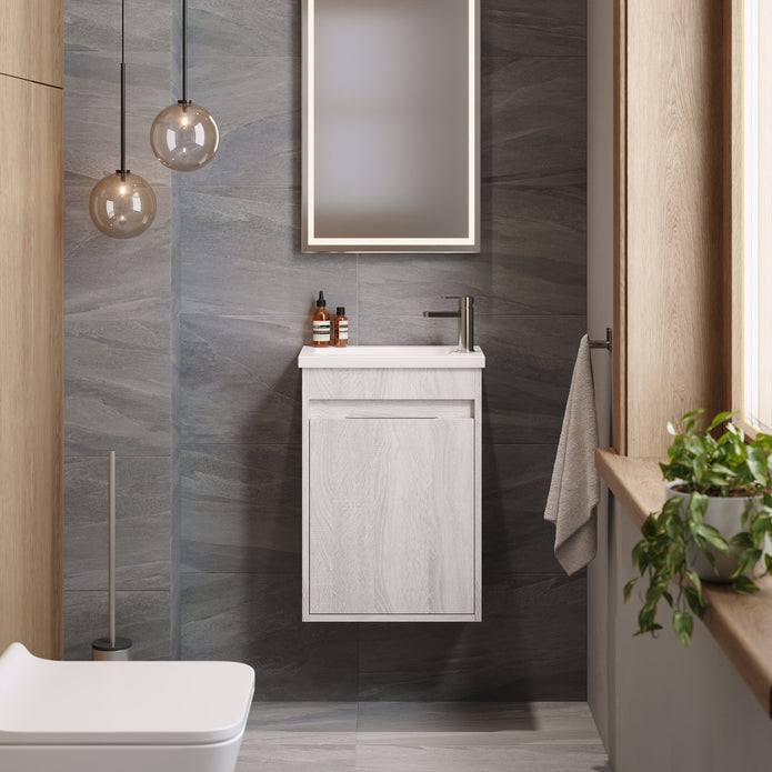 Monda 390mm Wall Hung Cloakroom Vanity Unit - White Oak