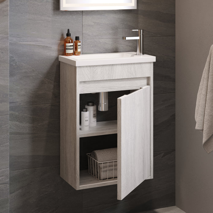 Monda 390mm Wall Hung Cloakroom Vanity Unit - White Oak
