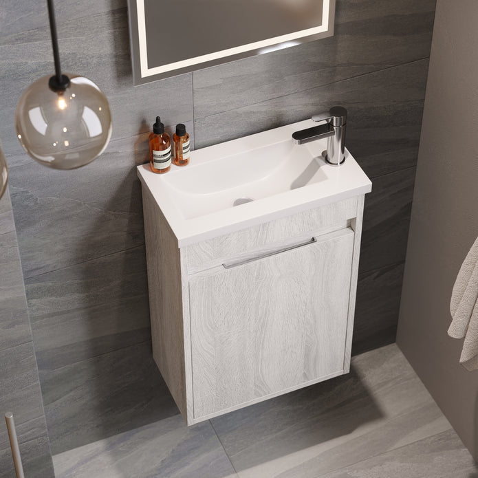 Monda 390mm Wall Hung Cloakroom Vanity Unit - White Oak