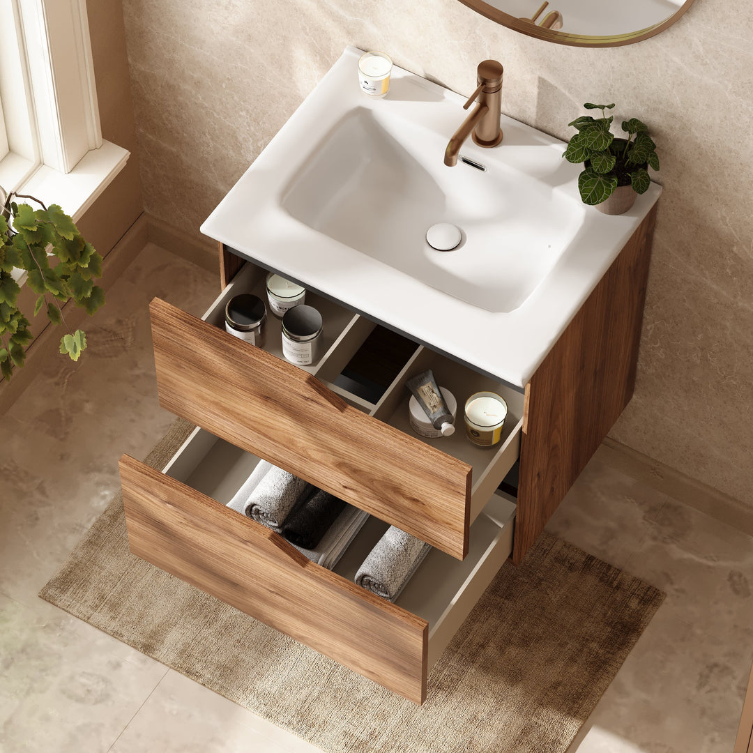 Banyetti Riva Wall Hung Vanity Unit with Athena Basin - 600mm Java Oak