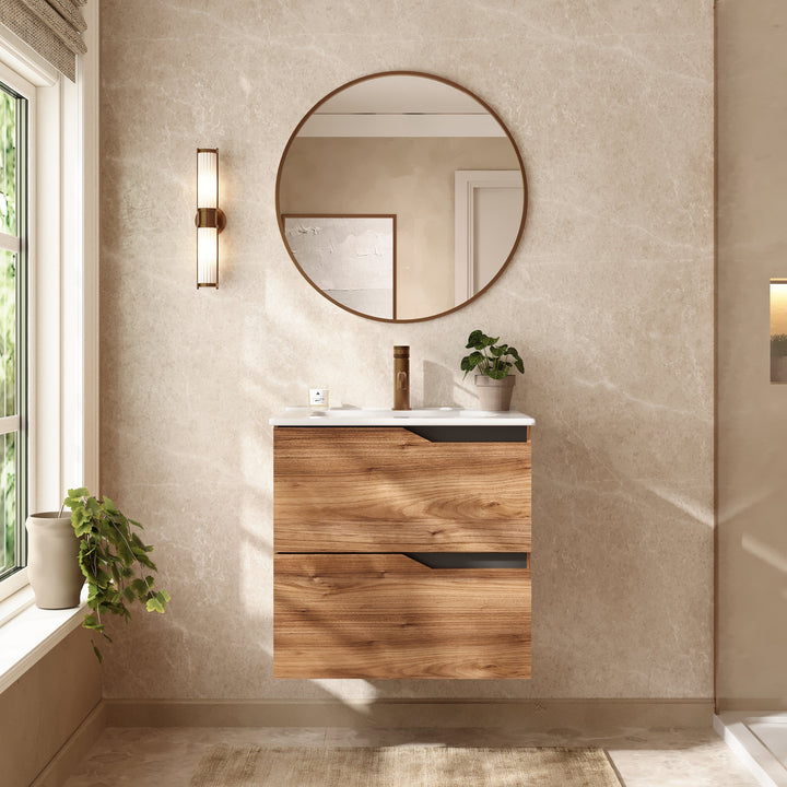 Banyetti Riva Wall Hung Vanity Unit with Athena Basin - 600mm Java Oak