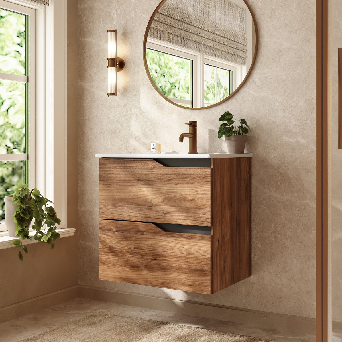 Banyetti Riva Wall Hung Vanity Unit with Athena Basin - 600mm Java Oak