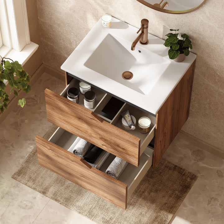Banyetti Riva Wall Hung Vanity Unit with Lira Basin - 600mm Java Oak