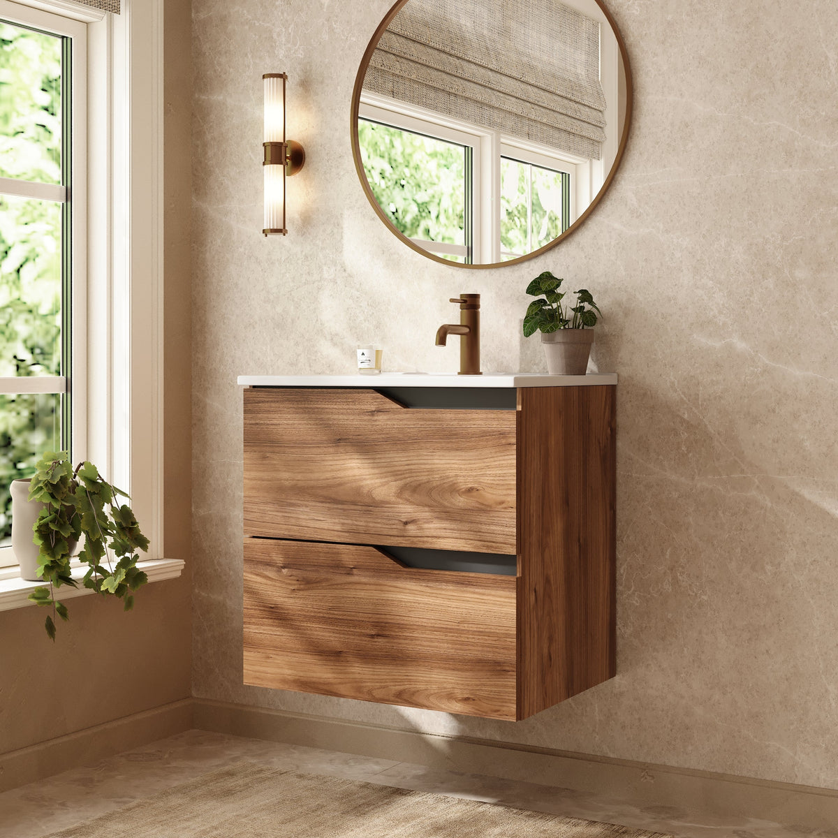 Banyetti Riva Wall Hung Vanity Unit with Lira Basin - 600mm Java Oak