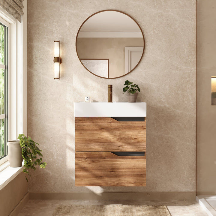 Banyetti Riva Wall Hung Vanity Unit with Veneto 1 Tap Hole Basin - 600mm Java Oak