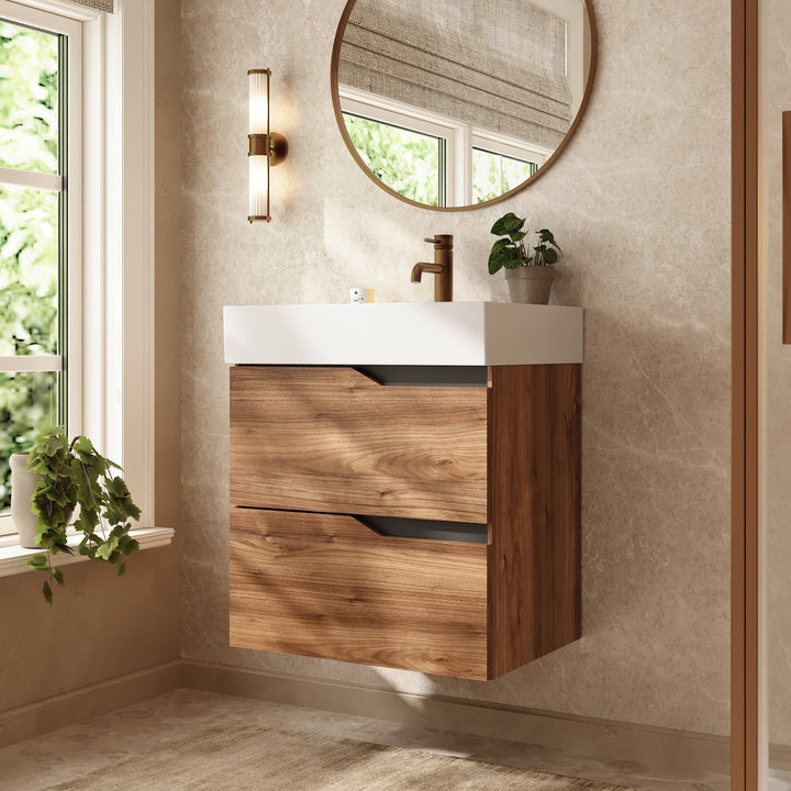 Banyetti Riva Wall Hung Vanity Unit with Veneto 1 Tap Hole Basin - 600mm Java Oak