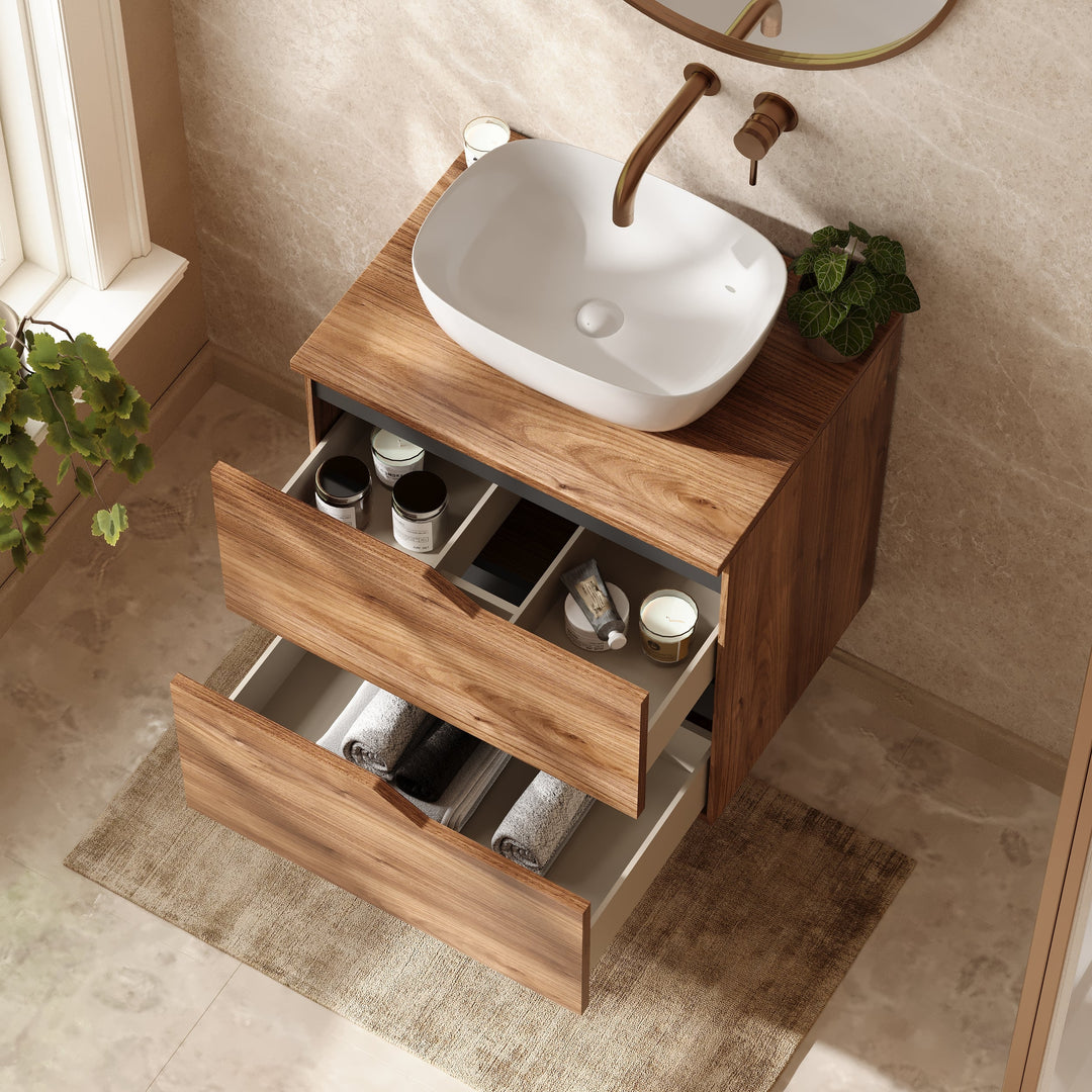 Banyetti Riva Wall Hung Vanity Unit with Matching Worktop - 600mm Java Oak