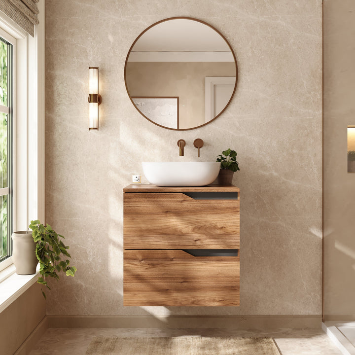 Banyetti Riva Wall Hung Vanity Unit with Matching Worktop - 600mm Java Oak