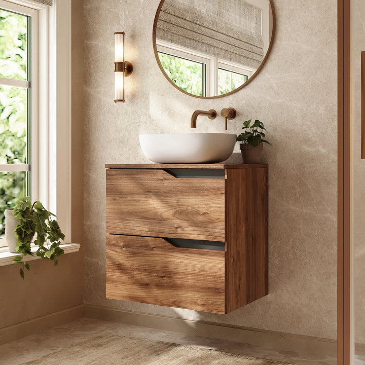 Banyetti Riva Wall Hung Vanity Unit with Matching Worktop - 600mm Java Oak