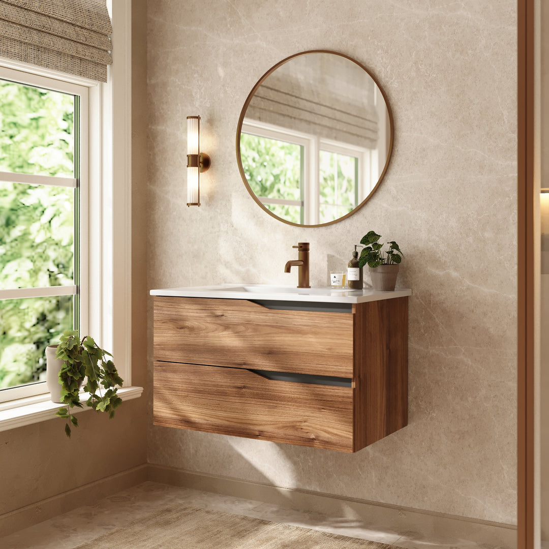 Banyetti Riva Wall Hung Vanity Unit with Lira Basin - 800mm Java Oak
